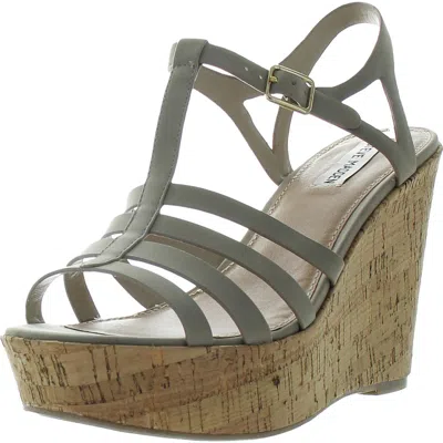 Steve Madden Womens Cork Synthetic Wedge Sandals In Grey