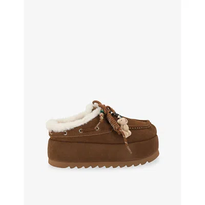 Steve Madden Womens Cuddly Charm Leather Loafers Mid Brown Eur 37 / 4 Uk In Multi
