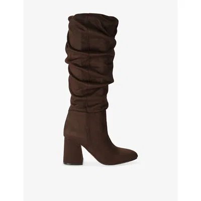 Steve Madden Womens Dark Brown Barrels Heeled Faux-suede High-leg Boots Eur 38/5 Uk