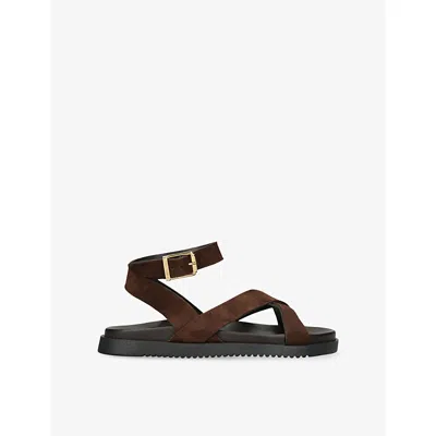Steve Madden Womens Dark Brown Mybestie Flat Suede Sandals Eur 40 / 7 Uk