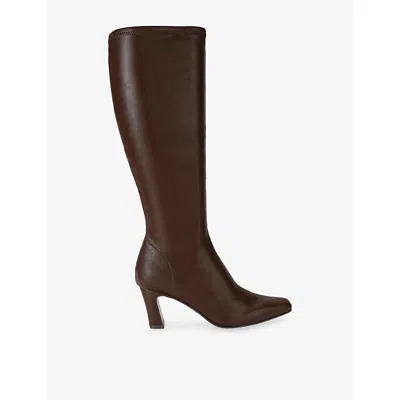 Steve Madden Womens Dark Brown Write Up Heeled Leather High-leg Boots Eur 38/5 Uk