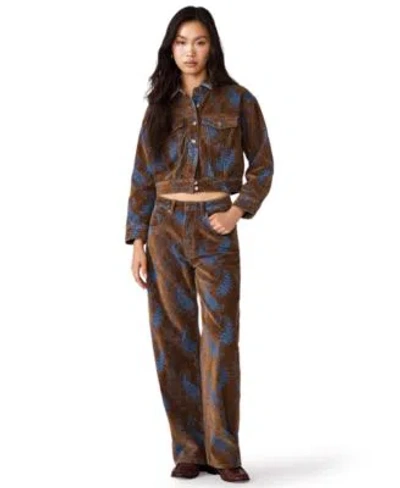Steve Madden Womens Dove Cropped Corduroy Jacket Sydnee High Waisted Wide Leg Paisley Print Jeans In Brown