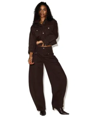 Steve Madden Womens Dove Cropped Denim Jacket Tribeca High Waisted Wide Leg Jeans In Brown