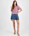 Steve Madden Womens Ezra Faux Leather Top Marlowe Denim Skort In Black