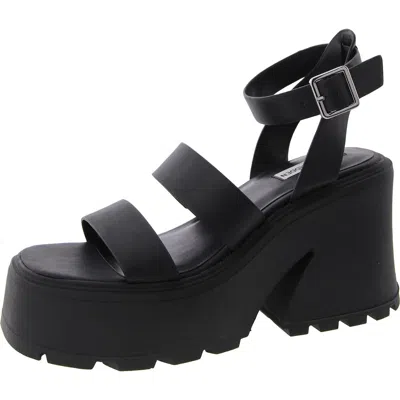 Steve Madden Womens Faux Leather Ankle Strap Platform Sandals In Black