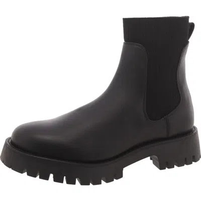 Steve Madden Womens Faux Leather Block Heel Chelsea Boots In Black