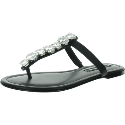 Steve Madden Womens Faux Leather T-strap Thong Sandals In Black