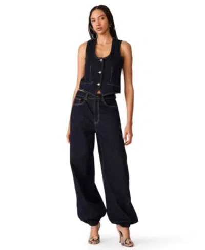 Steve Madden Womens Fontana Denim Scoop Neck Cropped Vest The Soho Mid Rise Wide Leg Jeans In Black