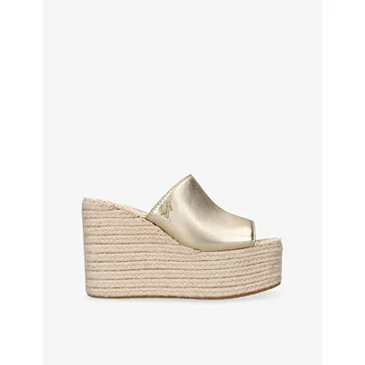 Steve Madden Womens Gold Cruzur Leather Wedge Sandals Eur 37 / 4 Uk In Gray