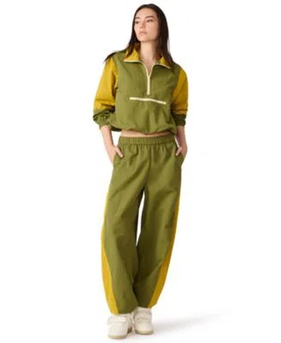 Steve Madden Womens Khoda Zip Front Jacket Mid Rise Barrel Track Pants In Green
