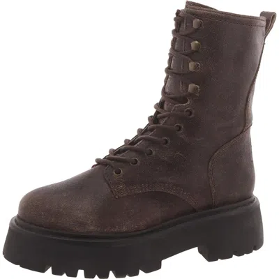 Steve Madden Womens Leather Ankle Combat & Lace-up Boots In Brown