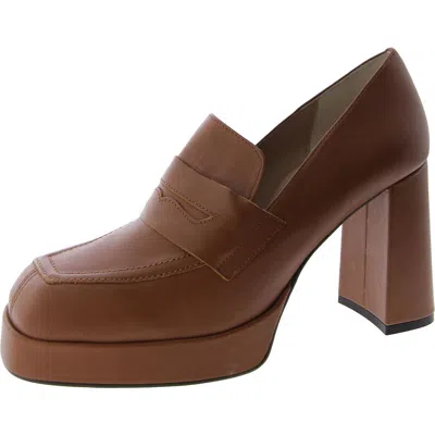 Steve Madden Womens Leather Slip On Loafer Heels In Brown