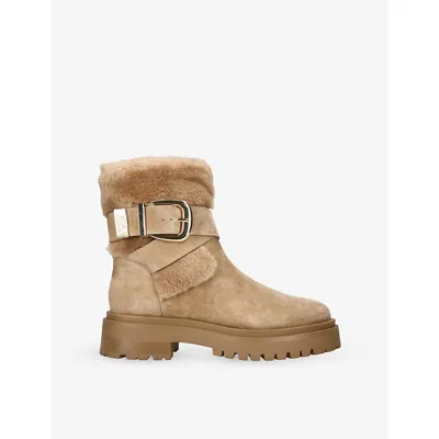 Steve Madden Womens Tan Lodge Suede And Faux-fur Ankle Boots Eur 38/5 Uk In Brown