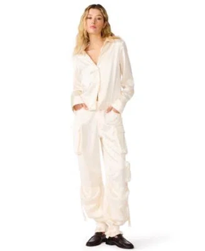 Steve Madden Womens Mare Long Sleeve Collared Cargo Blouse Pants 2 Piece Set In Neutral