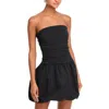Steve Madden Amari Mixed Media Strapless Bubble Hem Minidress In Black