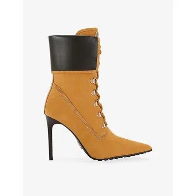Steve Madden Womens Morals Nubuck Leather Stiletto Heeled Boots Tan Eur 38/5 Uk In Yellow