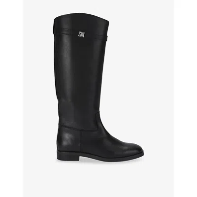 Steve Madden Womens Novi High-leg Flat Leather Boots Black Eur 36 / 3 Uk