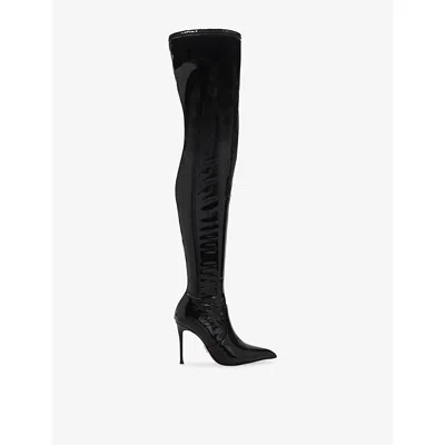 Steve Madden Womens Pegasus Faux Patent-leather Heeled Over-the-knee Boots Black Eur 37 / 4 Uk