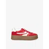 Steve Madden Womens Red Off-track Platform-sole Suede Low-top Trainers In Red