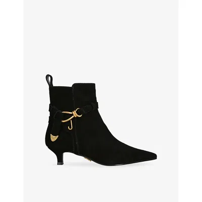 Steve Madden Womens Black Roller Suede Kitten-heel Ankle Boots Eur 38/5 Uk
