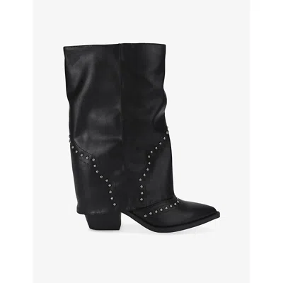 Steve Madden Womens Saddle Heeled Leather Knee-high Boots Black Eur 38/5 Uk
