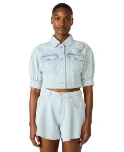 Steve Madden Womens Serafina Collared Jacket Soph Low Rise Shorts In Blue