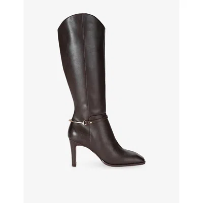 Steve Madden Womens Shield Leather Heeled Knee-high Boots Dark Brown Eur 39 / 6 Uk