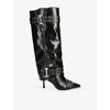 Steve Madden Womens Black Showcaser Faux-leather Heeled Knee-high Boots Eur 39 / 6 Uk In Black