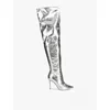 Steve Madden Womens Epic Stiletto-heel Leather Over-the-knee Boots Silv In Silver