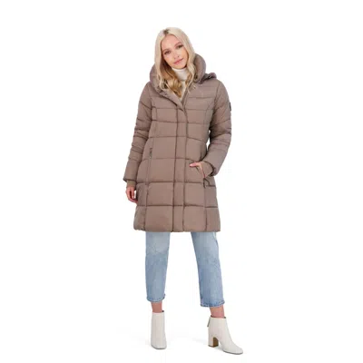 Steve Madden Womens Slimming Long Puffer Jacket In Brown