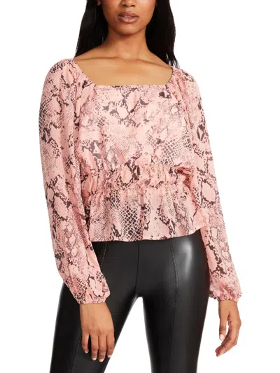 Steve Madden Womens Snake Print Peplum Blouse In Multi