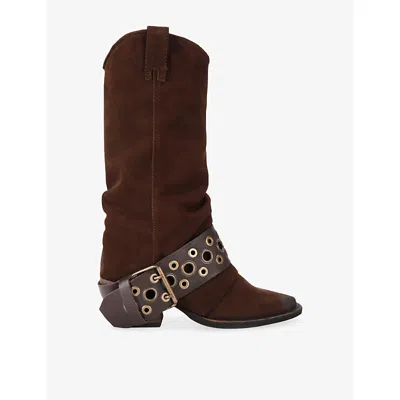 Steve Madden Womens  Ashwood Suede Buckle Knee-high Boots In Dark Brown