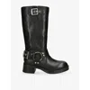 Steve Madden Womens Black Beau Buckled Leather Boots Eur 40 / 7 Uk In Black