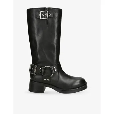 Steve Madden Womens Black Beau Buckled Leather Boots Eur 40 / 7 Uk