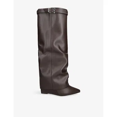 Steve Madden Womens Dark Brown Corenne Gc2 Heeled Leather Knee-high Boots Eur 40 / 7 Uk