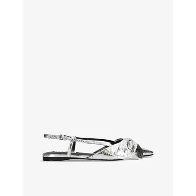Steve Madden Womens  Dazzled Bow-embellished Metallic-leather Slingback Flats In Silver
