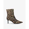 STEVE MADDEN WOMENS BROWN/OTH HEIRLOOM CRYSTAL-EMBELLISHED LEOPARD-PRINT HEELED FAUX-LEATHER ANKLE BOOTS