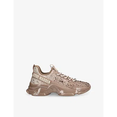 Steve Madden Womens Gold Mistica Rhinestone-embellished Mesh Low-top Trainers