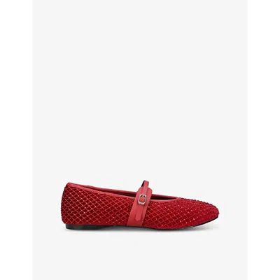 Steve Madden Womens  Rejoice-r Rhinestone-embellished Mesh Flats In Red