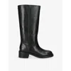 Steve Madden Riggs Boots Women'sblack Leather Square Toe Knee-high Zogg1641 In Black
