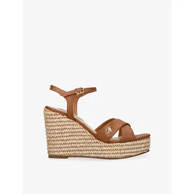 Steve Madden Womens Tan Cylo Leather Wedge Sandals Eur 40 / 7 Uk In Multi