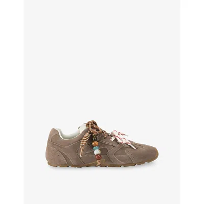 Steve Madden Womens Taupe Aziel Charm Suede Trainers Eur 38/5 Uk In Multi