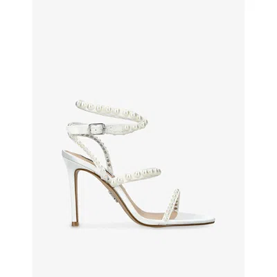 Steve Madden Womens White Teena Faux Pearl-embellished Satin Heeled Sandals Eur 39 / 6 Uk