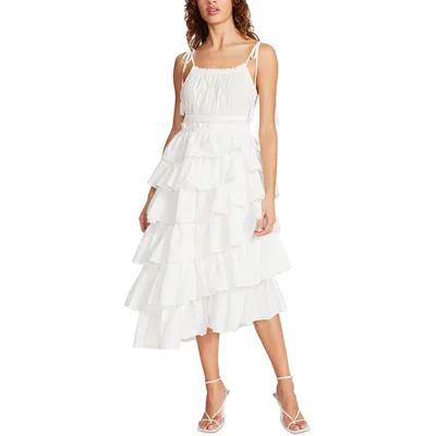 Steve Madden Womens Tiered Tassel Midi Dress In White