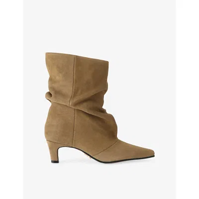 Steve Madden Womens Vexa Suede Heeled Ankle Boots Khaki Eur 37 / 4 Uk In Brown