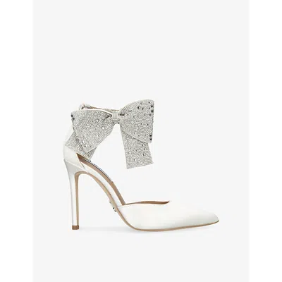 Steve Madden Womens White Deville Bow-embellished Satin Courts