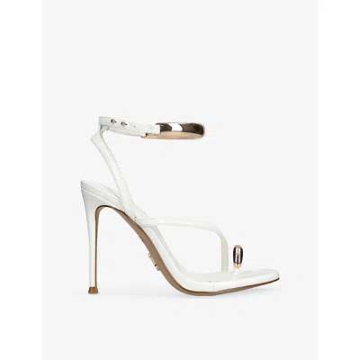 Steve Madden Womens White Tia Faux-leather Heeled Sandals Eur 39 / 6 Uk In Silver