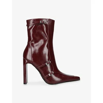 Steve Madden Womens Wine Fastened Heeled Faux-leather Ankle Boots Eur 38/5 Uk In Burgundy