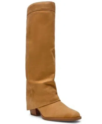 STEVE MADDEN WOMENS WINNICK KNEE HIGH WESTERN CUFFED BOOTS REGULAR WIDE CALF