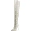 Steve Madden Wonders Womens Rhinestone Pointed Toe Over-the-knee Boots In Silver